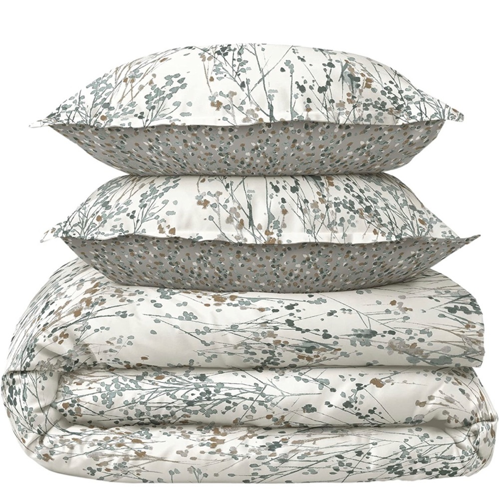 Scott Living Willow Cotton Reversible Floral Leaf Queen Duvet Cover Set